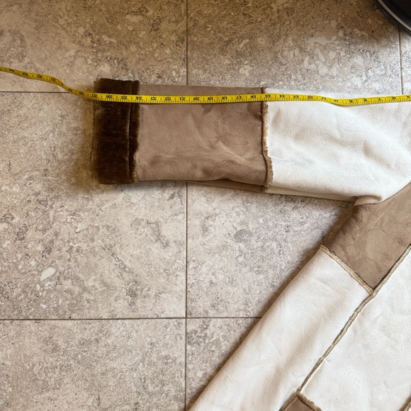 Royal Prestige Unisex Faux Suede Pimp Coat Patchwork Long Coat in Brown Cream - Picture 6 of 11